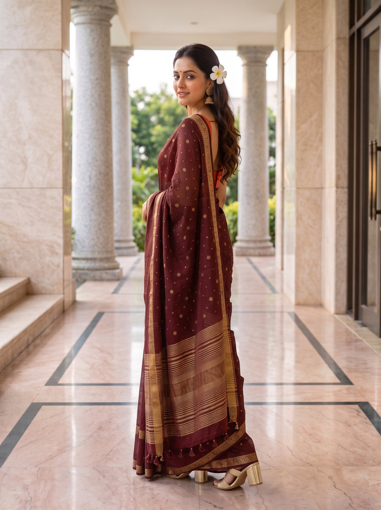 MIMOSA Chocolate Saree Saree — pose 5 styling detail
