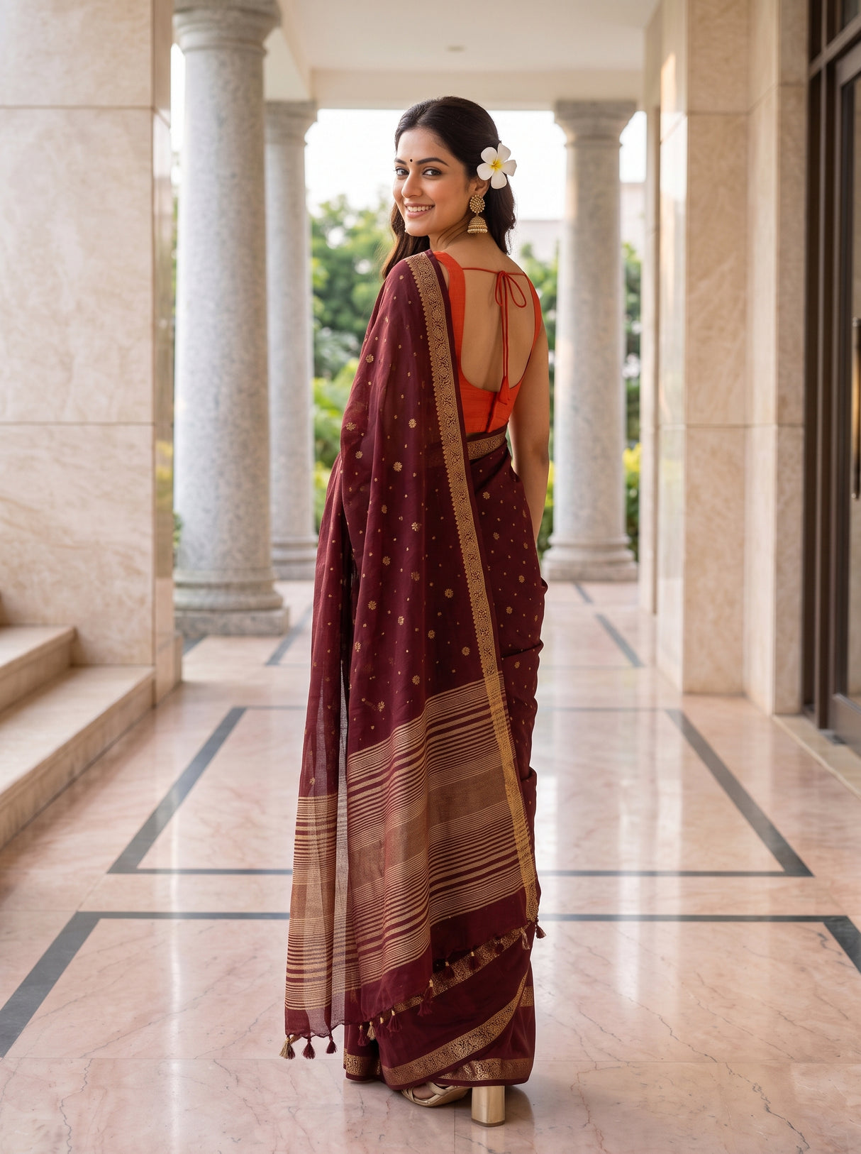 MIMOSA Chocolate Saree Saree — pose 7 styling detail