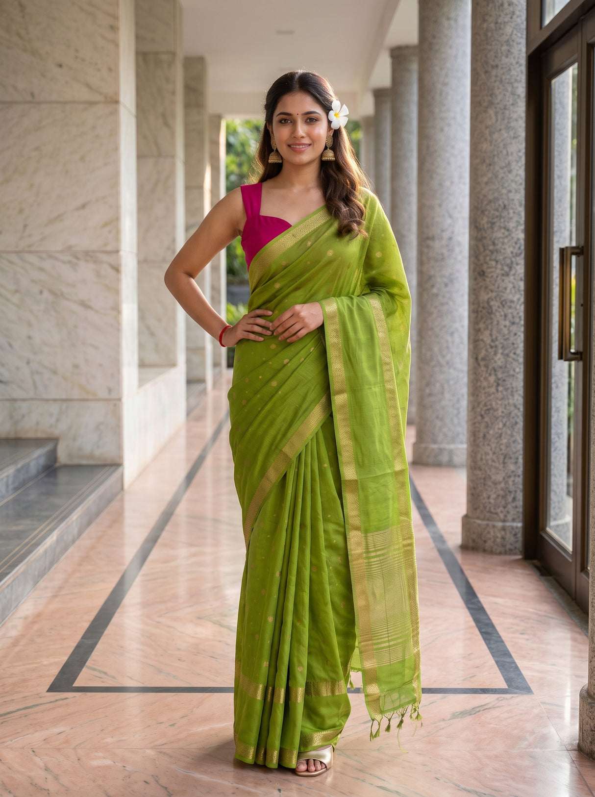 MIMOSA Olive Saree Saree — pose 4 styling detail
