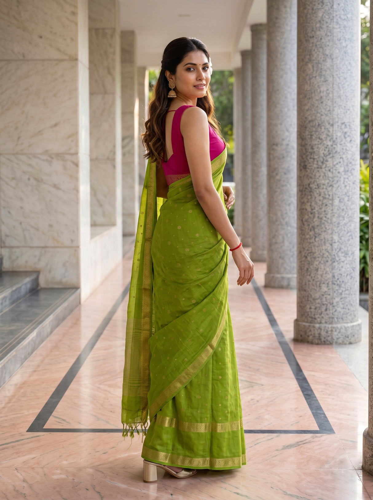 MIMOSA Olive Saree Saree — pose 5 styling detail