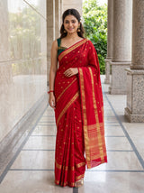 MIMOSA Red Saree Saree — front view on mannequin