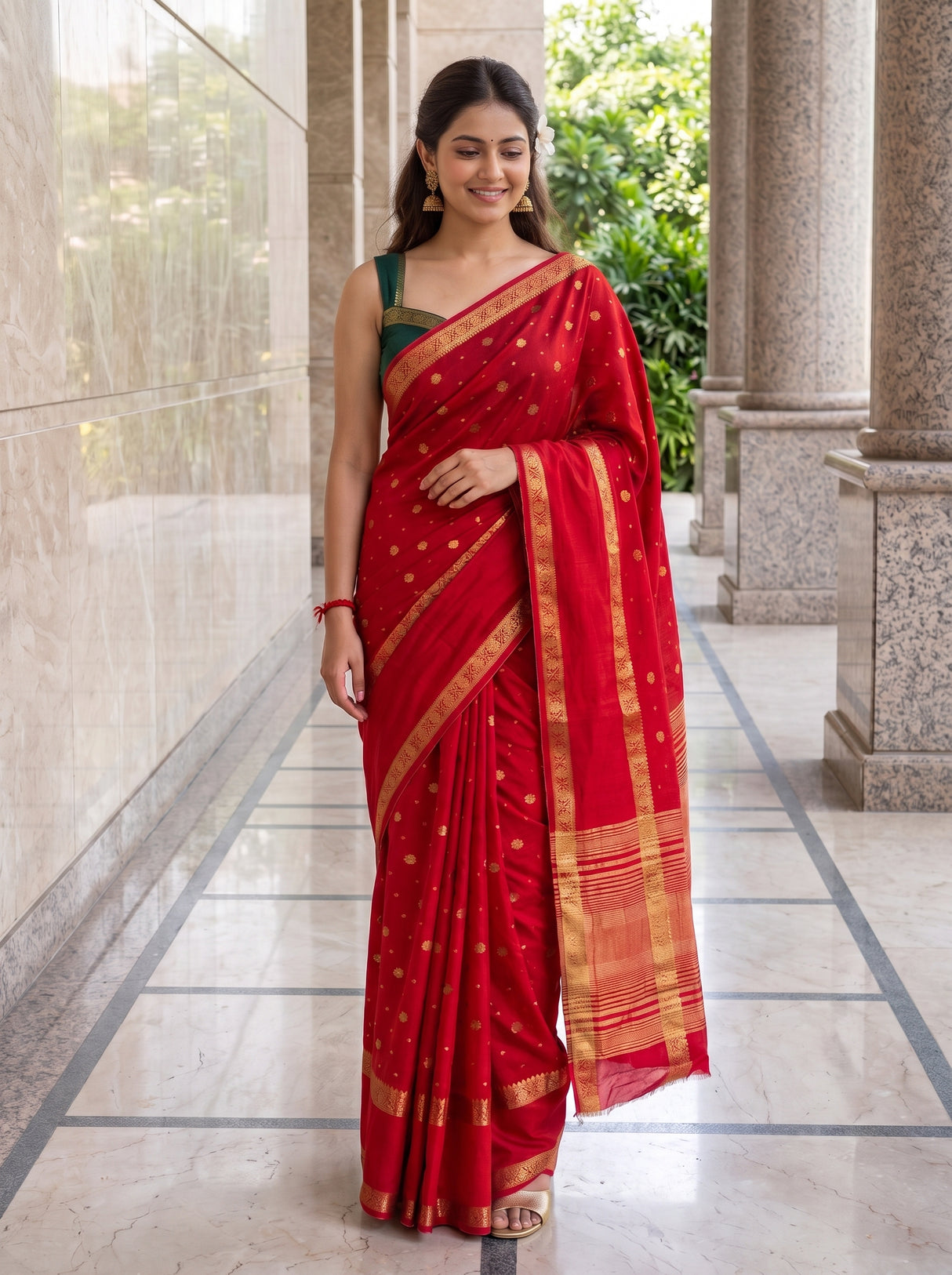 MIMOSA Red Saree Saree — pose 10 styling detail