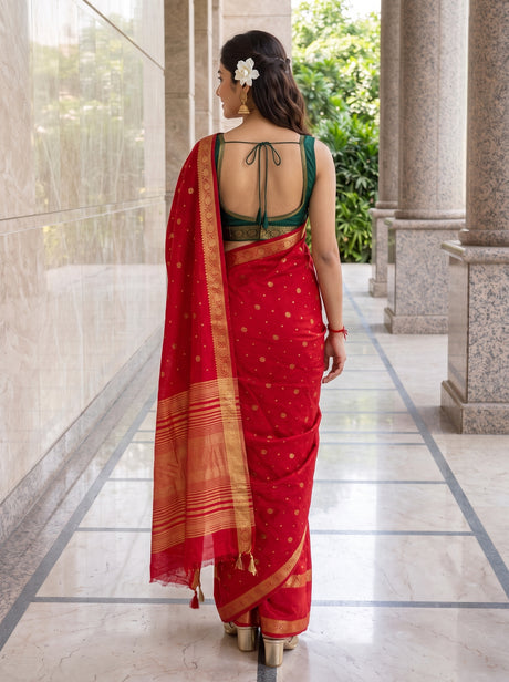 MIMOSA Red Saree Saree — pose 2 styling detail