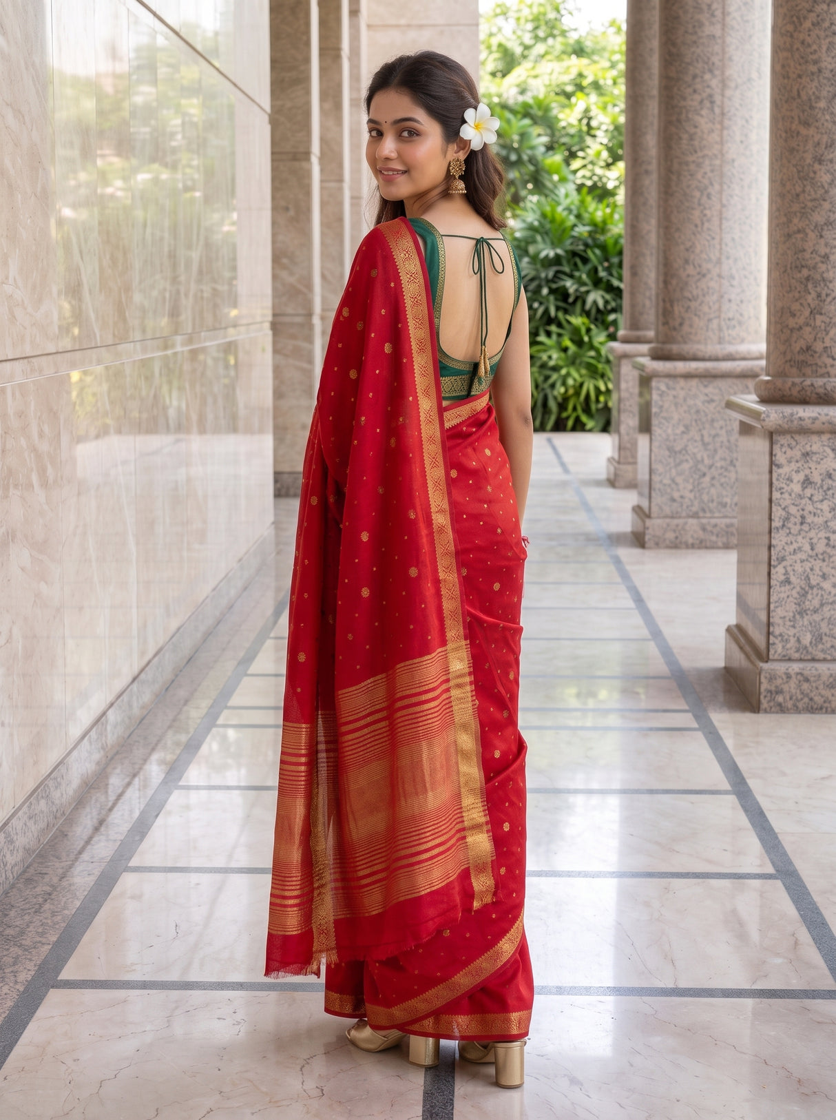MIMOSA Red Saree Saree — pose 7 styling detail