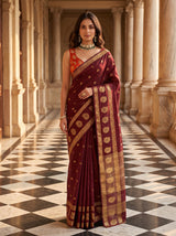 MIMOSA Chocolate Saree Saree — front view on mannequin