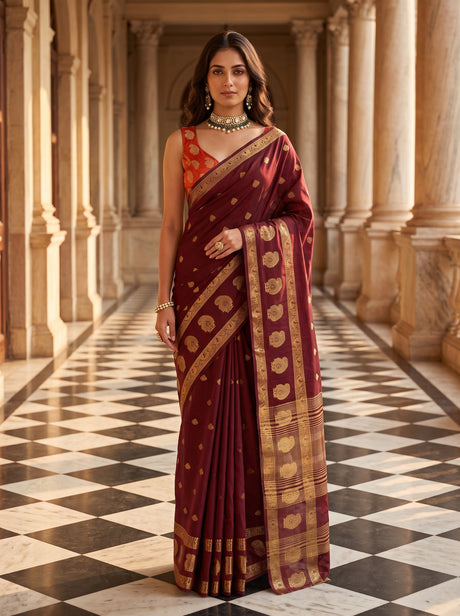 MIMOSA Chocolate Saree Saree — front view on mannequin