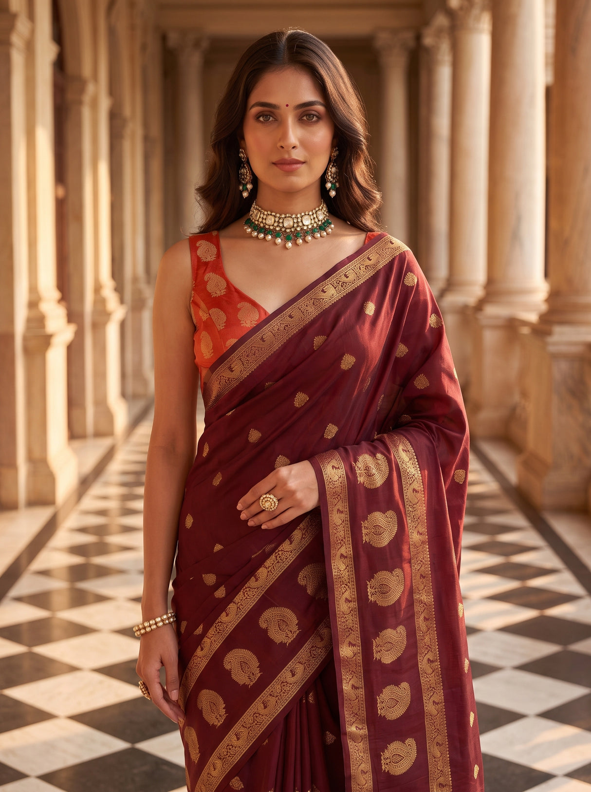 MIMOSA Chocolate Saree Saree — pose 10 styling detail