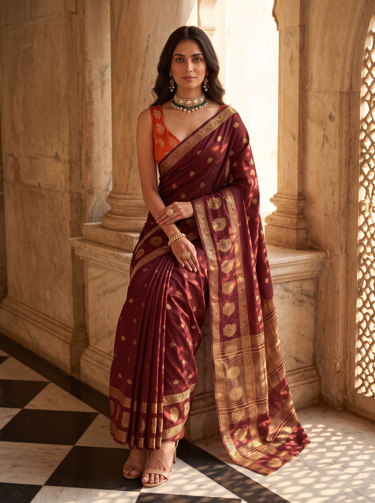 MIMOSA Chocolate Saree Saree — pose 8 styling detail