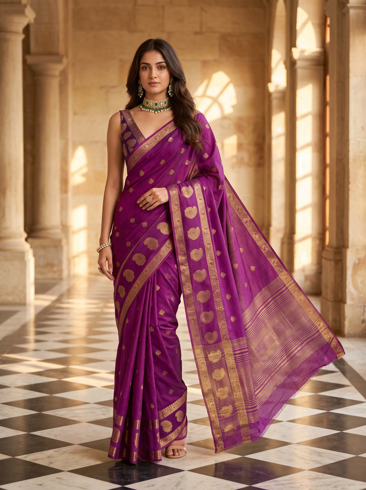 MIMOSA Gajari Saree Saree — front view on mannequin