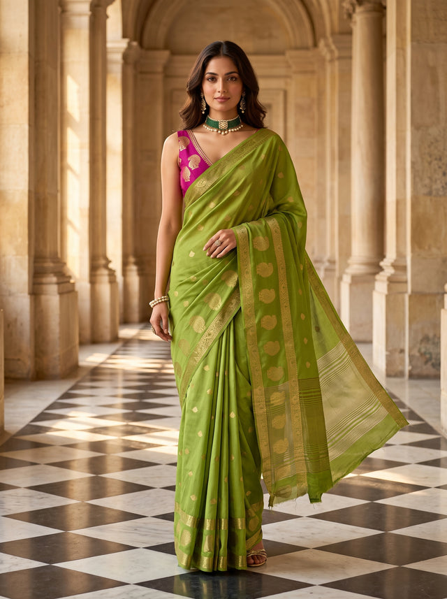 MIMOSA Olive Saree Saree — front view on mannequin