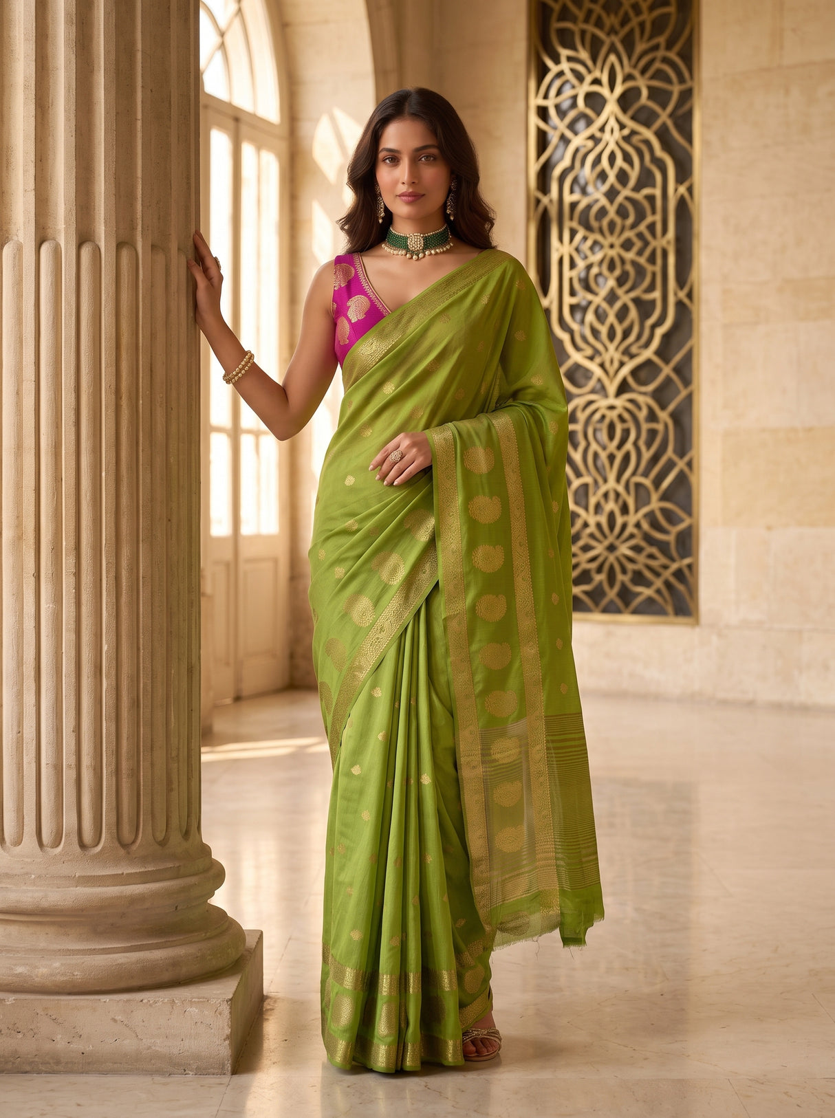 MIMOSA Olive Saree Saree — pose 5 styling detail