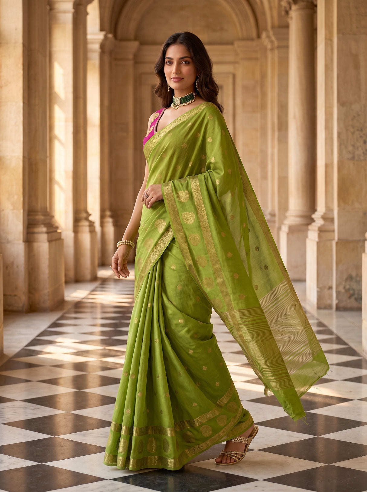 MIMOSA Olive Saree Saree — pose 6 styling detail