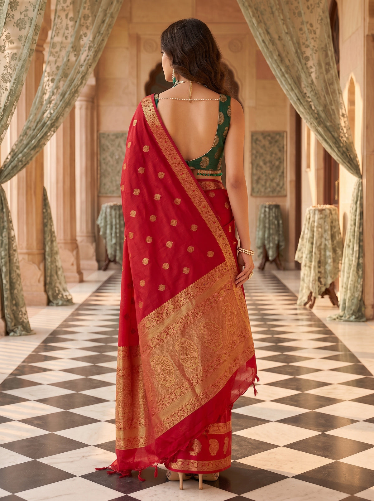 MIMOSA Red Saree Saree — pose 2 styling detail