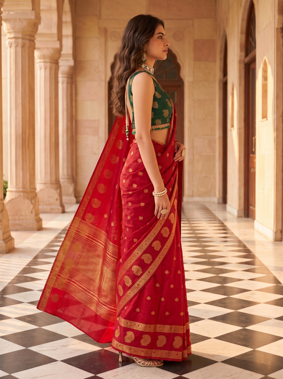 MIMOSA Red Saree Saree — pose 3 styling detail