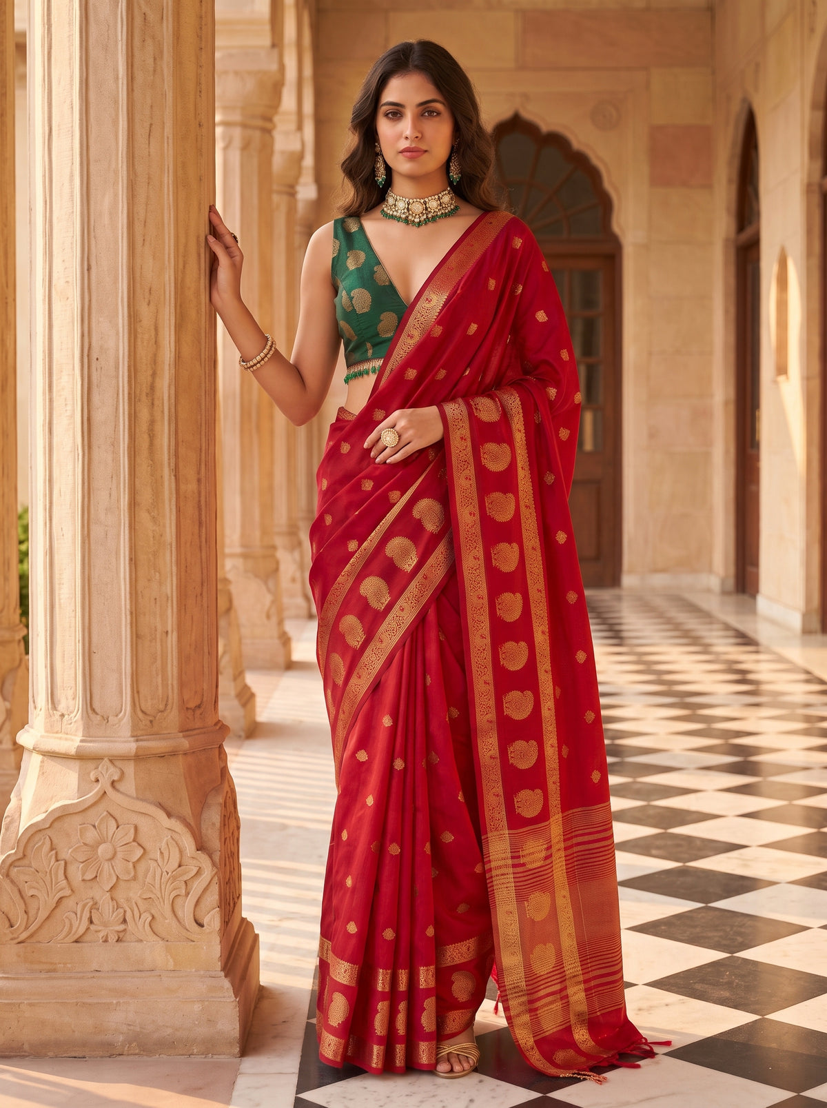MIMOSA Red Saree Saree — pose 4 styling detail