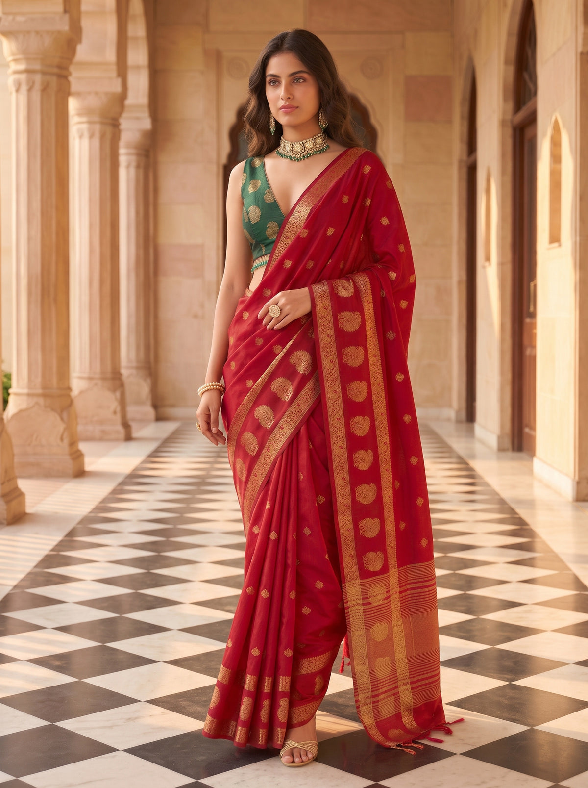 MIMOSA Red Saree Saree — pose 6 styling detail