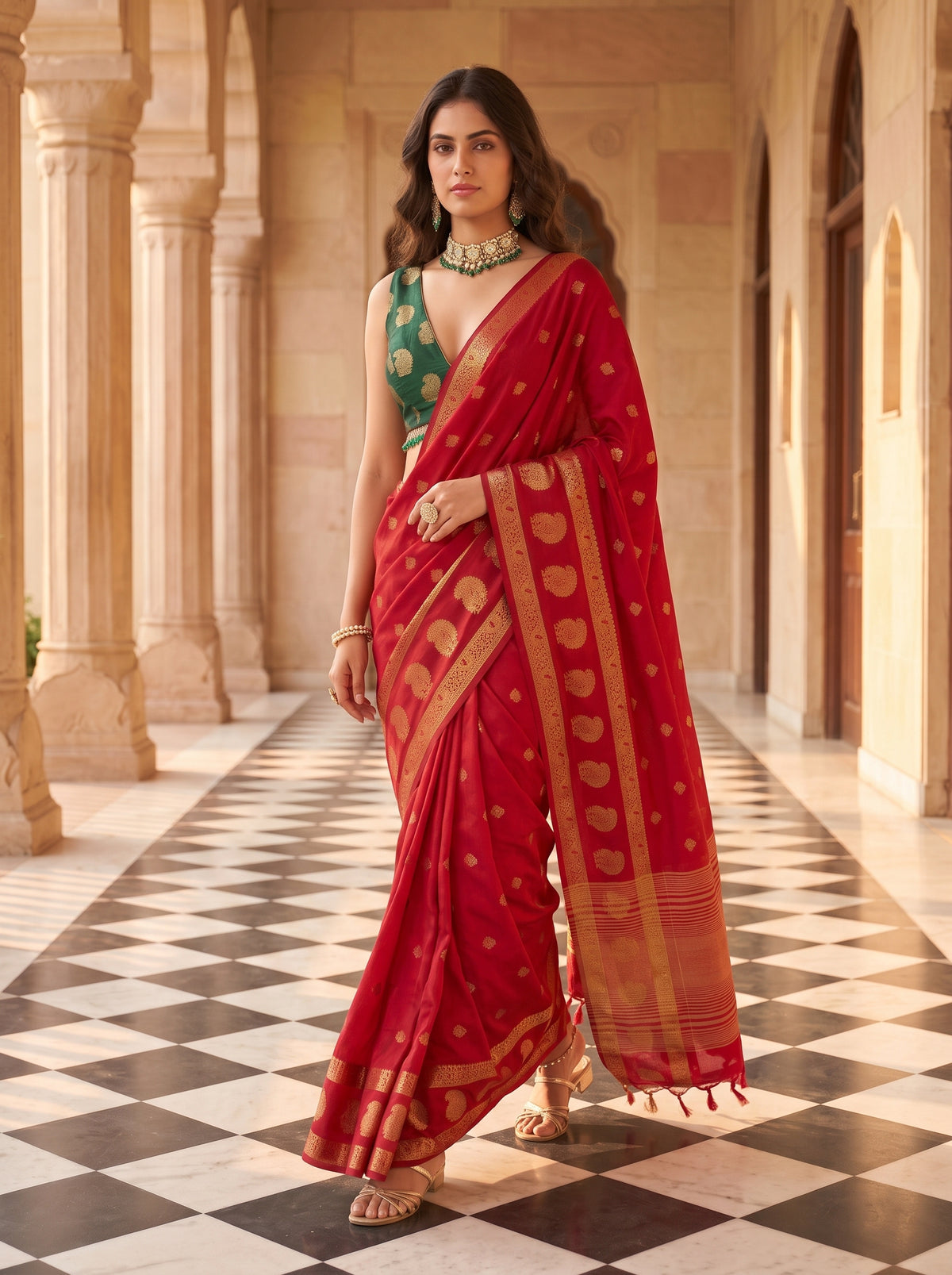 MIMOSA Red Saree Saree — pose 7 styling detail