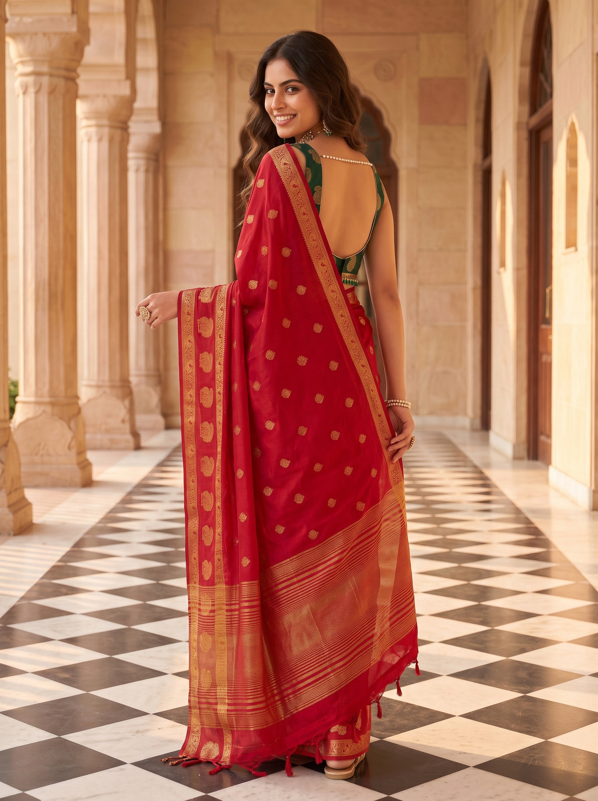 MIMOSA Red Saree Saree — pose 9 styling detail