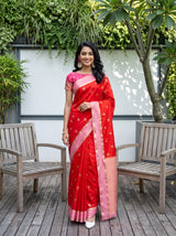 MIMOSA Orange Mysore Silk Saree — front view on mannequin