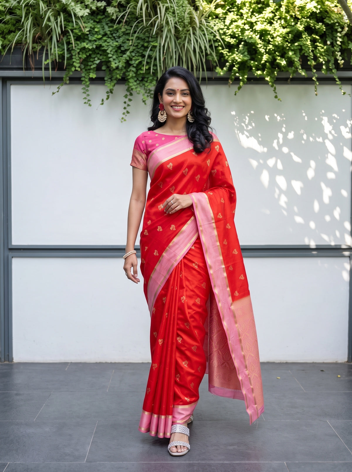 MIMOSA Orange Mysore Silk Saree — pose 6 styling detail
