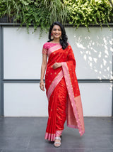 MIMOSA Orange Mysore Silk Saree — pose 6 styling detail