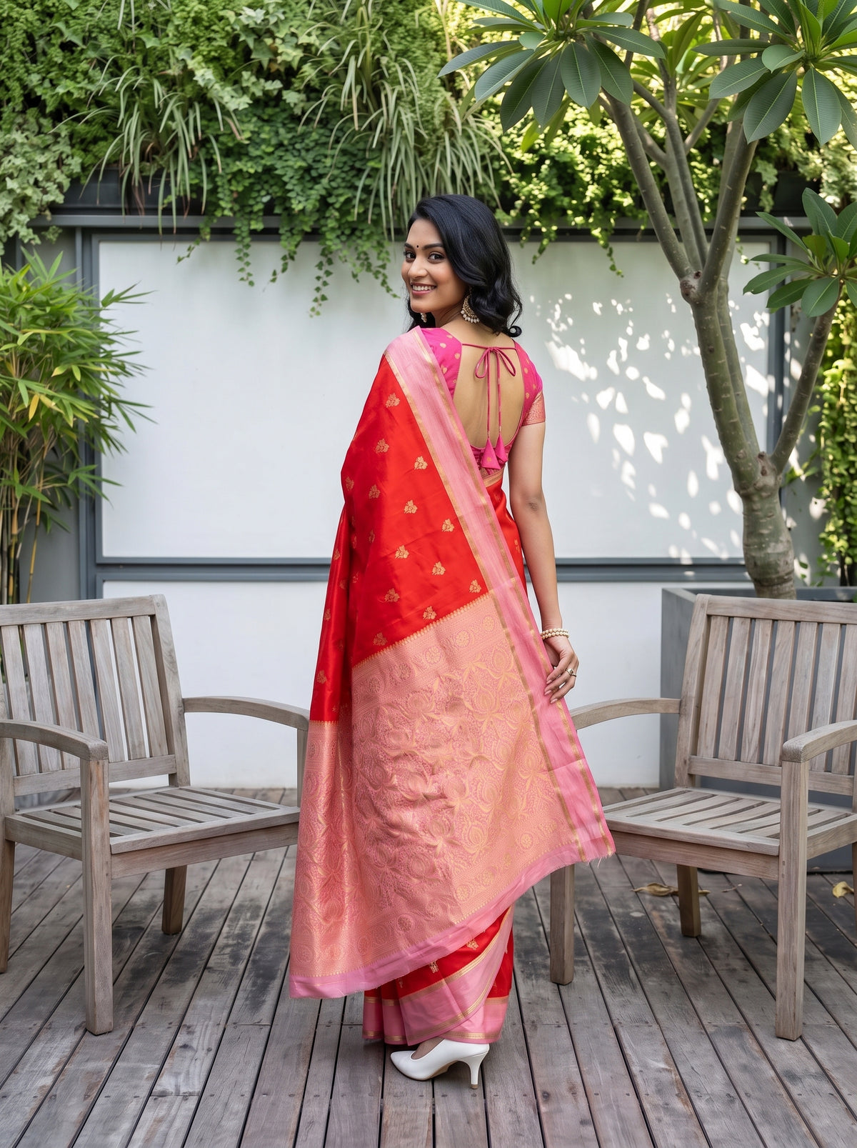 MIMOSA Orange Mysore Silk Saree — pose 7 styling detail