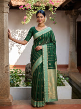 MIMOSA Bottle Green Mysore Silk Saree — front view on mannequin