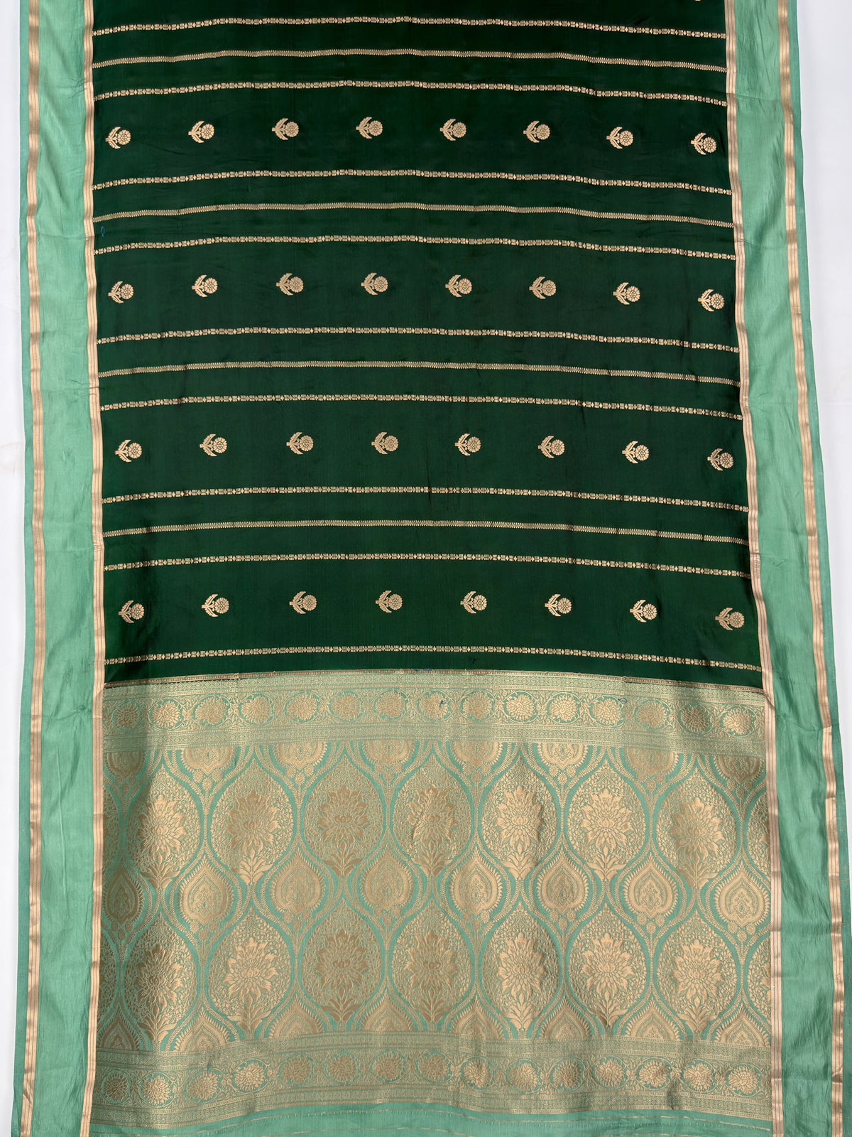 MIMOSA Bottle Green Mysore Silk Saree — pallu and zari work detail