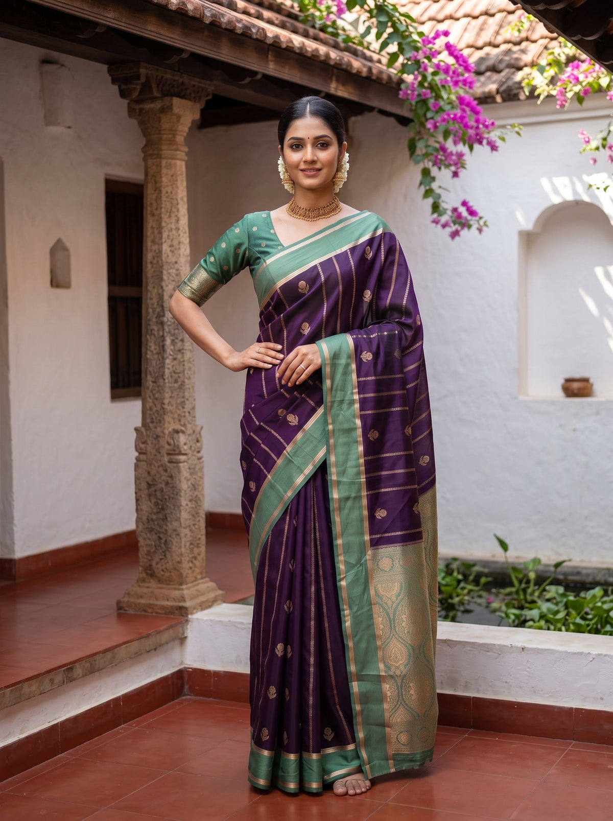 MIMOSA Jamun Mysore Silk Saree — pose 4 styling detail