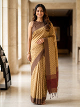 MIMOSA Chiku Bengaluru Saree — front view on mannequin