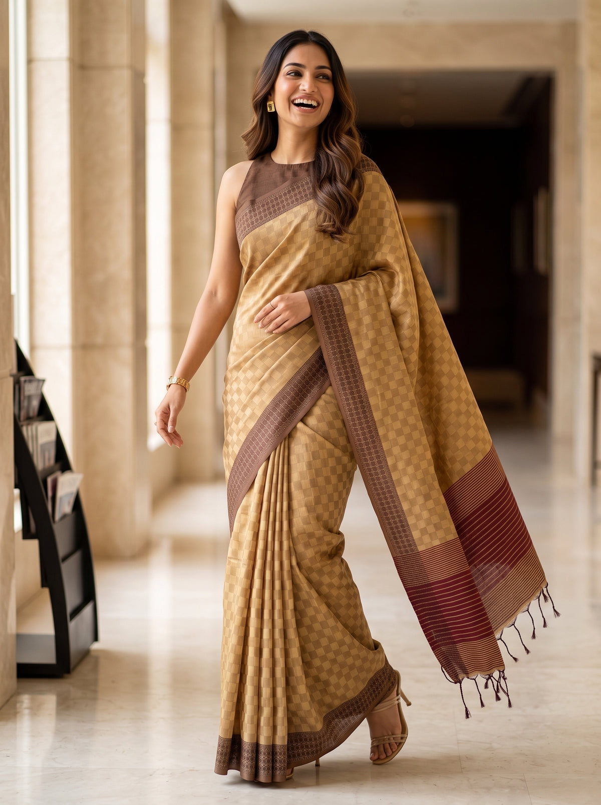 MIMOSA Chiku Bengaluru Saree — pose 5 styling detail