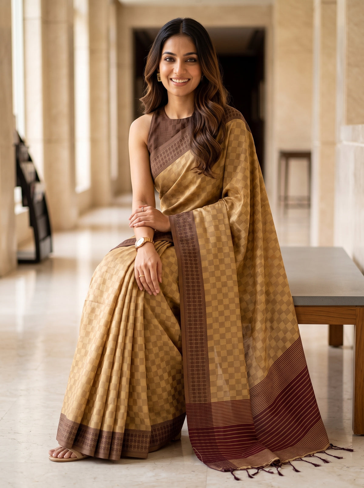 MIMOSA Chiku Bengaluru Saree — pose 8 styling detail