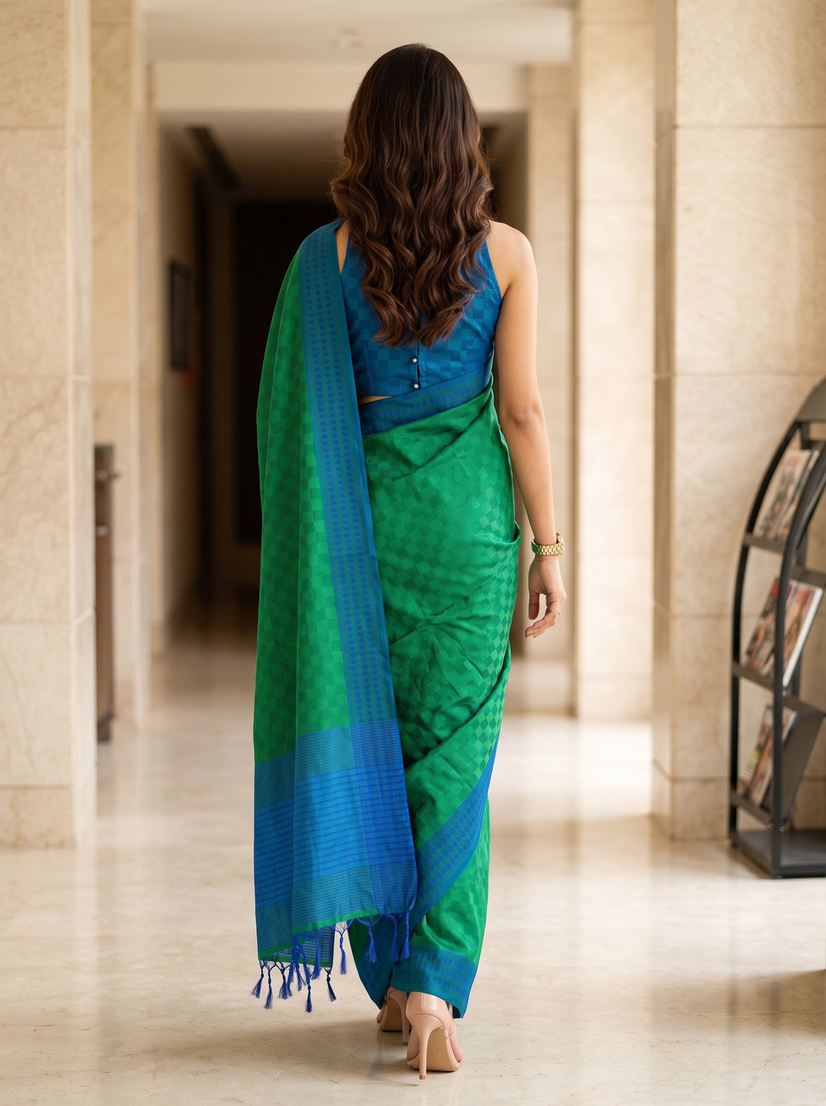 MIMOSA Green Bengaluru Saree — pose 2 styling detail
