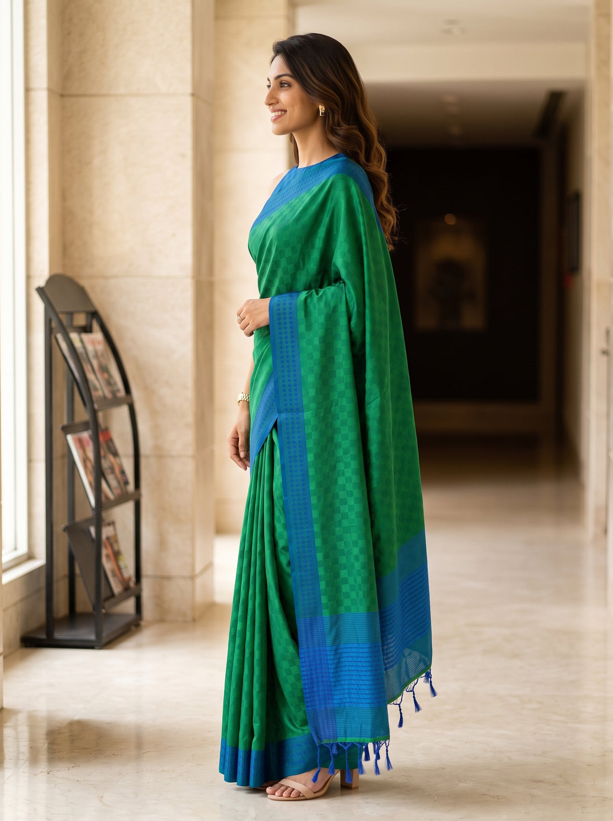 MIMOSA Green Bengaluru Saree — pose 3 styling detail