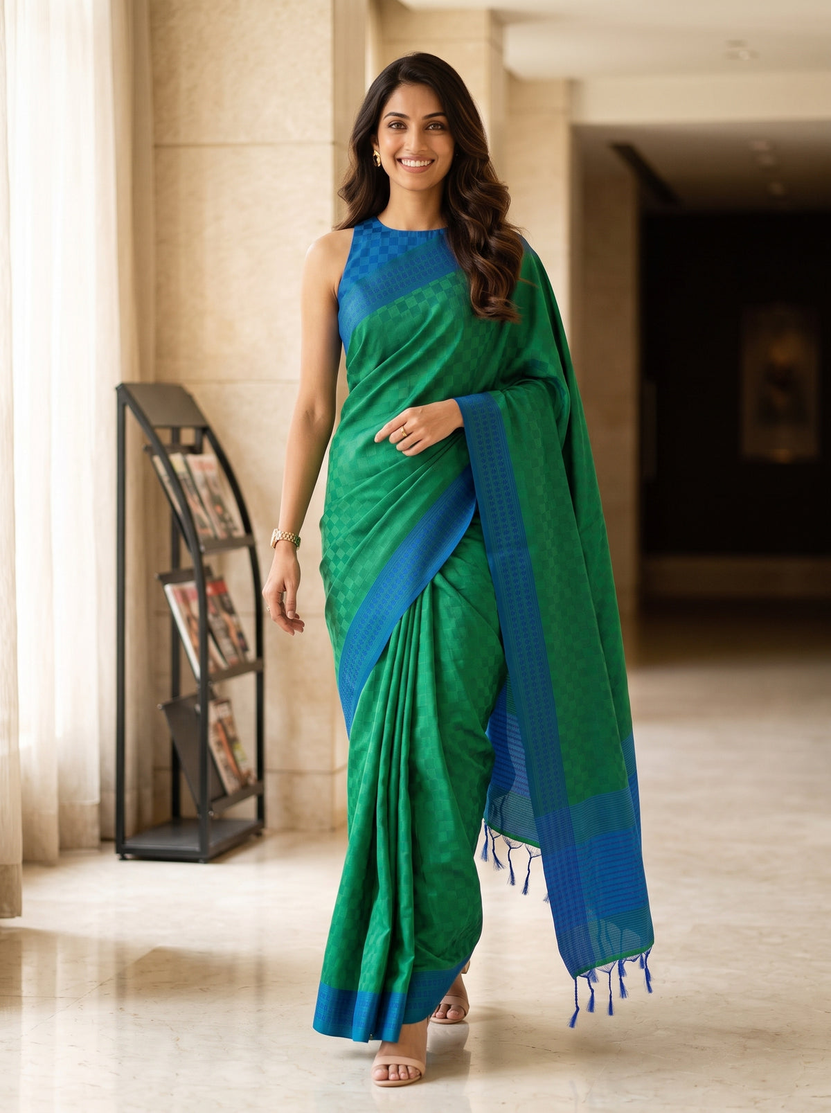 MIMOSA Green Bengaluru Saree — pose 6 styling detail