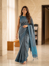 MIMOSA Grey Bengaluru Saree — pose 6 styling detail