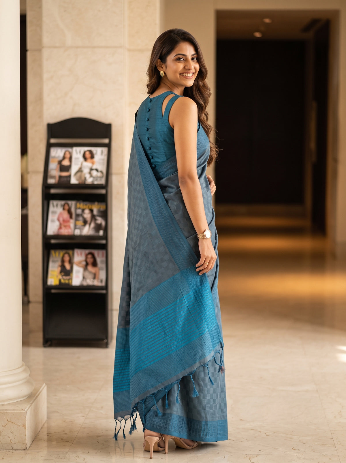 MIMOSA Grey Bengaluru Saree — pose 7 styling detail