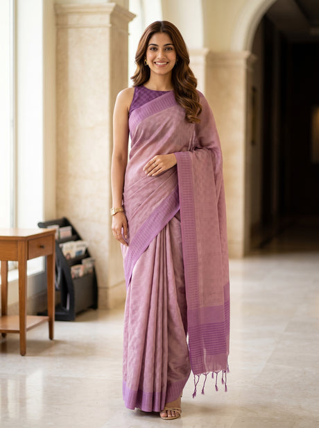 MIMOSA Lavender Bengaluru Saree — front view on mannequin