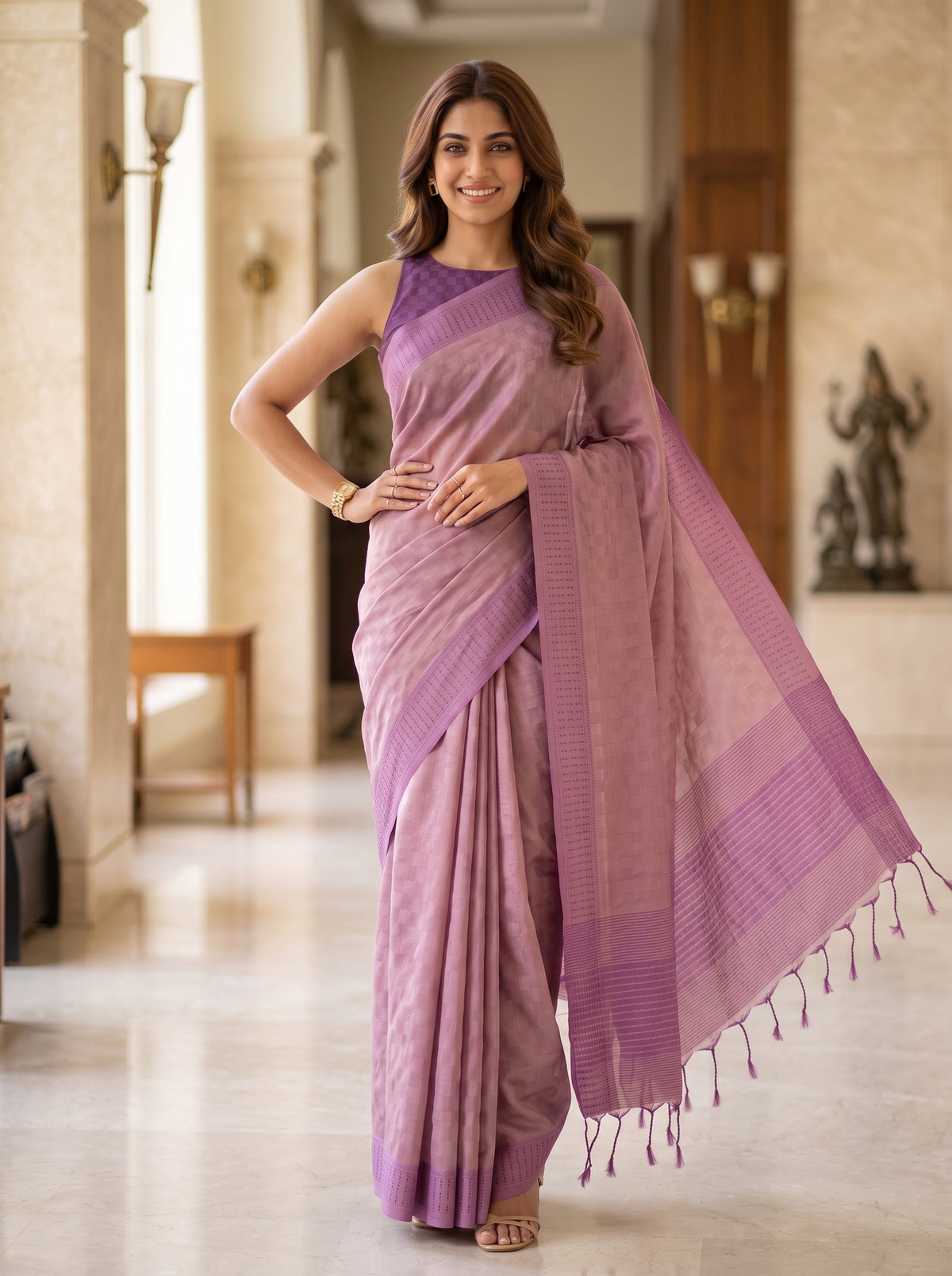 MIMOSA Lavender Bengaluru Saree — pose 4 styling detail