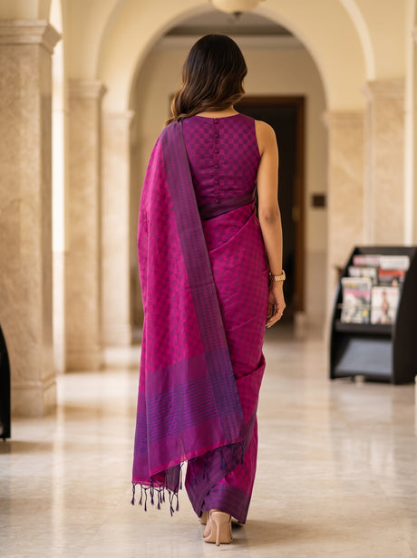 MIMOSA Magenta Bengaluru Saree — pose 2 styling detail