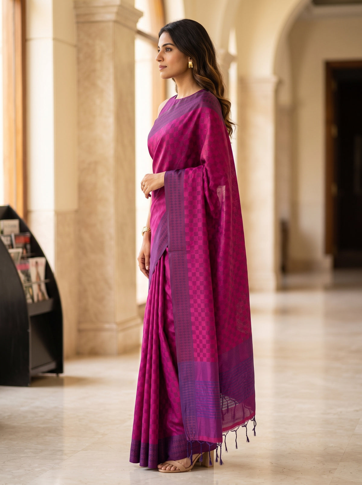 MIMOSA Magenta Bengaluru Saree — pose 3 styling detail