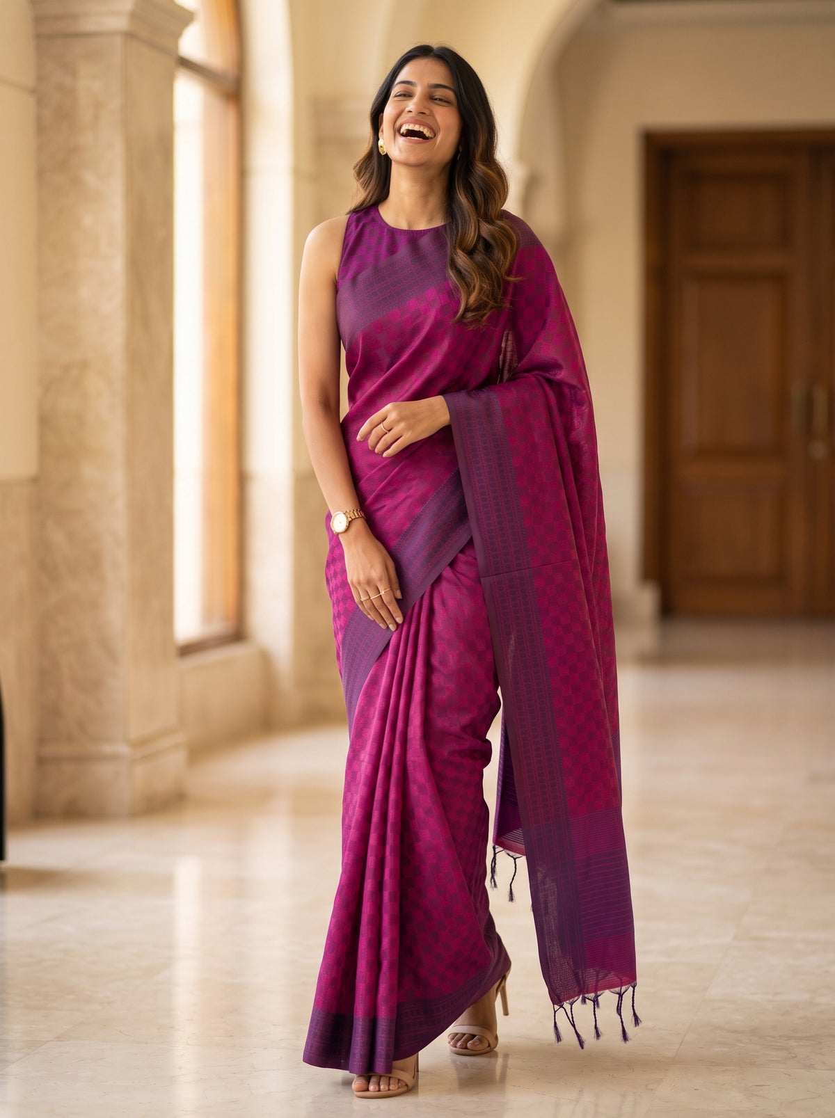 MIMOSA Magenta Bengaluru Saree — pose 5 styling detail
