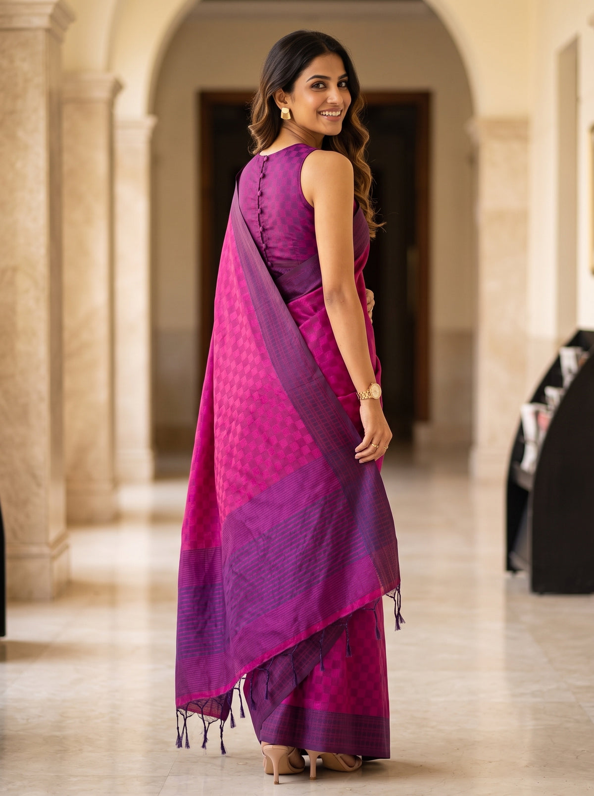 MIMOSA Magenta Bengaluru Saree — pose 7 styling detail