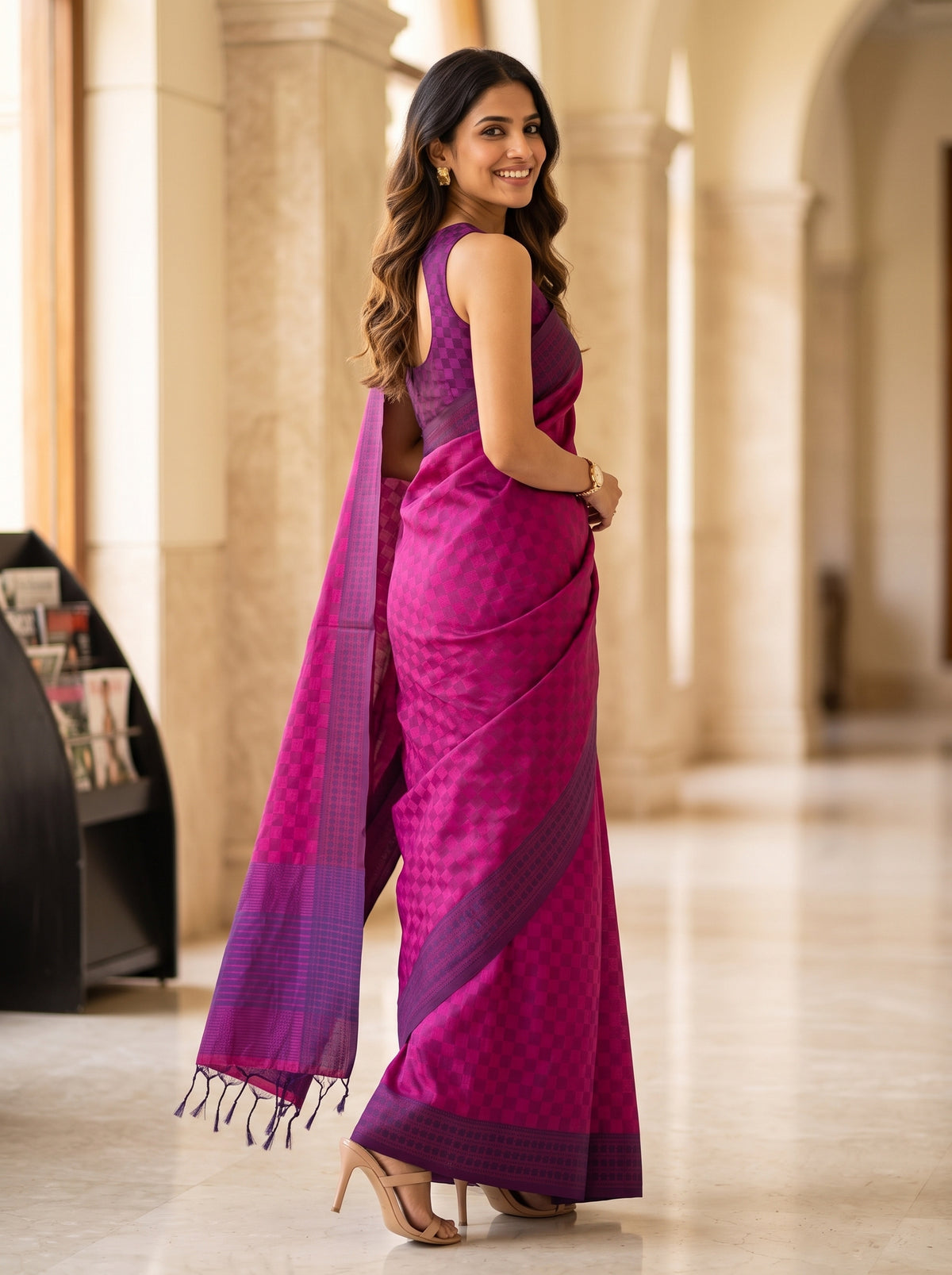 MIMOSA Magenta Bengaluru Saree — pose 9 styling detail