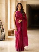 MIMOSA Maroon Bengaluru Saree — front view on mannequin