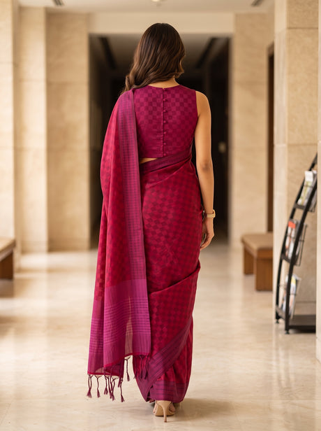 MIMOSA Maroon Bengaluru Saree — pose 2 styling detail