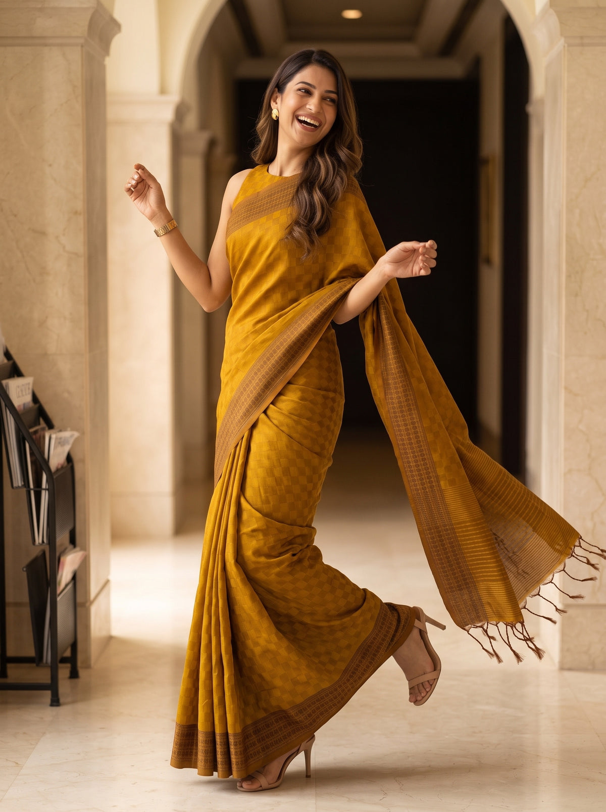MIMOSA Mustard Bengaluru Saree — pose 5 styling detail