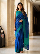 MIMOSA Navy Bengaluru Saree — front view on mannequin
