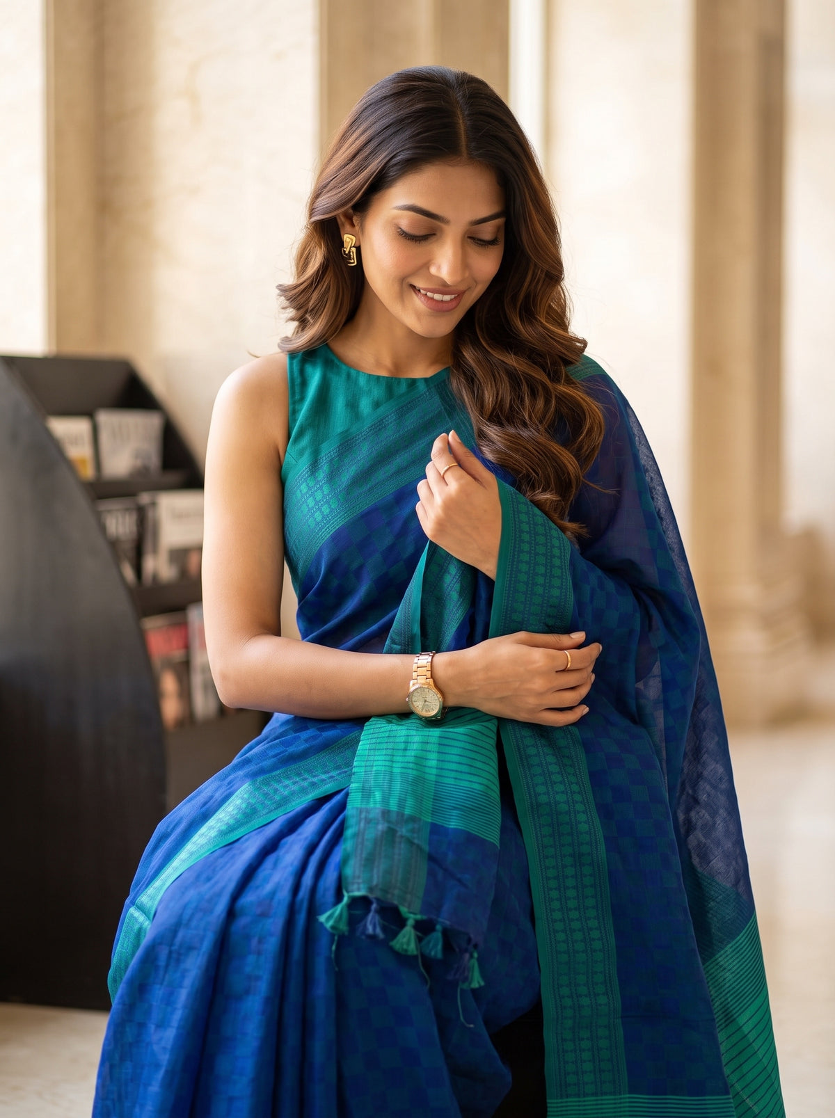 MIMOSA Navy Bengaluru Saree — pose 10 styling detail