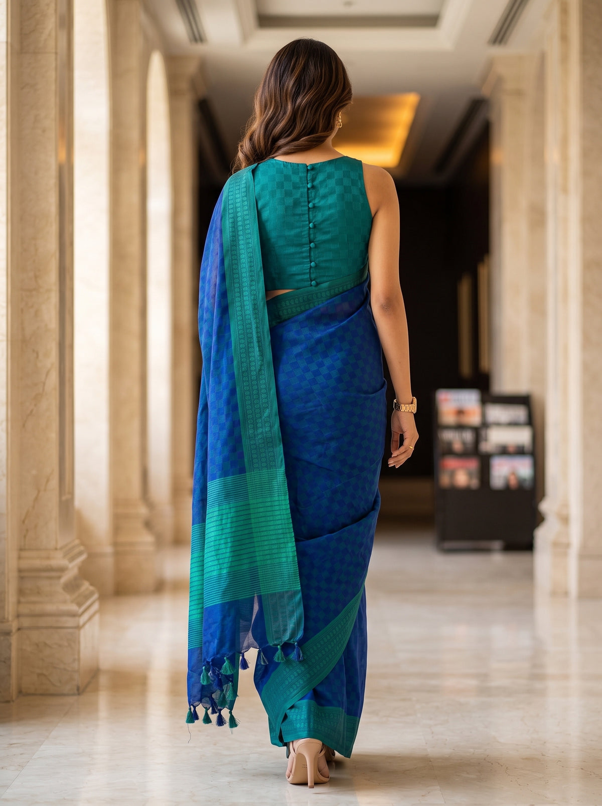MIMOSA Navy Bengaluru Saree — pose 2 styling detail